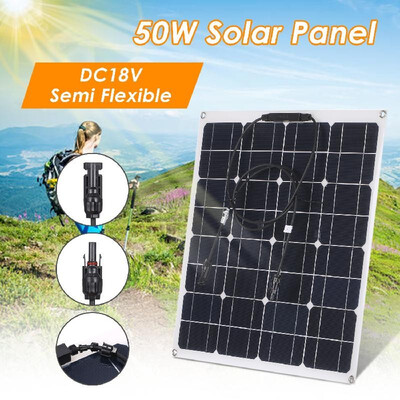 

DC18V 50W Solar Panel Car Chargers Charge for 12V-Battery Semi Flexible Portable Completed Accessories for Outdoor Camping Hiking