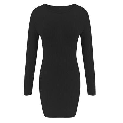 

Women Sexy O-Neck Slim Knee-Length Dress Solid Color Sexy Bodycon Party Dresses Elegant Lady Vestidos