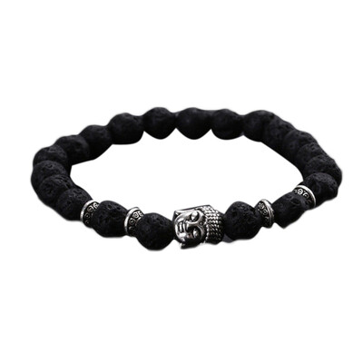 

Hot Fashion Handmade Men Women Lava Rock Bracelet Natural Gemstone Beads Buddha Head Beaded Bracelets