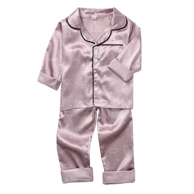 

Autumn Baby Kids Sleepwear Sets Girls Boys Cartoon Animal PrintLong Sleeve Button Blouse TopsPants Pajamas 1-6Y