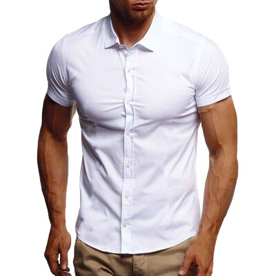 

Tailored Men Pure Color Button Splicing Pattern Casual Lapel Short Sleeve Shirt