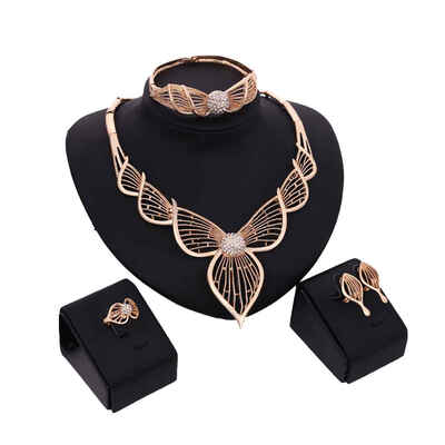 

Luxury African Leaf-shaped Wide Chains Alloy Jewelry Sets Necklace Ring Earrings Bracelet