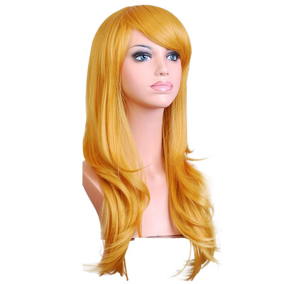 

Gobestart Sexy Long Women Fashion Synthetic Wavy Cosplay Party Full Wigs Yellow
