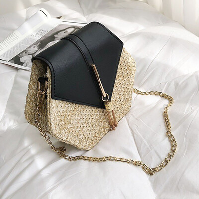 

New Hexagon Straw Bag Handbags Women Summer Rattan Bag Handmade Woven Beach Shoulder Messenger Bags