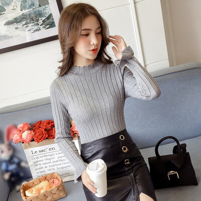

Knit Sweater Women Slim Turtleneck Pullovers Tops Solid Color Bell Sleeve Casual pullover Femele Simple Wild Korean Sweaters