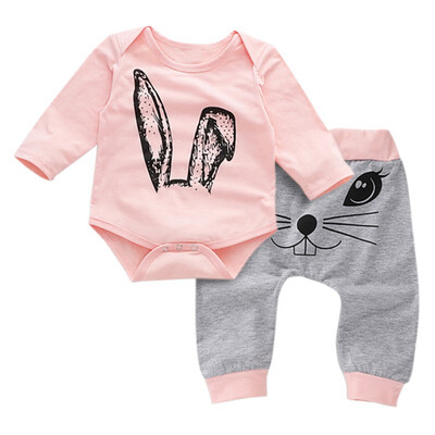 

New Fashion Autumn Baby Girls Boy Adorable Tops Blouse Cartoon Print Trousers Casual Outfits Set Baby Girls Clothes Set