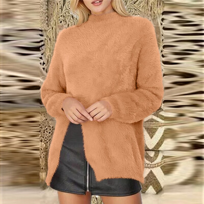

Tailored Fashion Women Casual Loose Plush Long Sleeve Solid Color O-Neck Sweater Tops