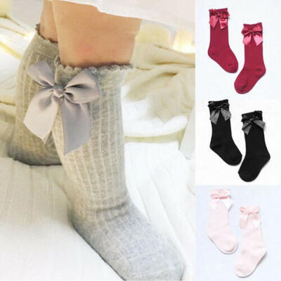 

Baby Girl Socks Knee High Bows Princess Socks Cute Long Tube Booties Striped Sox