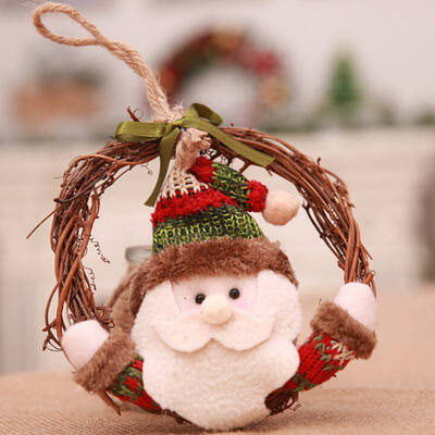 

6 Inch Handmade Christmas Decorative Garland Rattan Wreath Xmas Tree Hanging Ornaments Shopwindow Props with Santa ClausSnowman