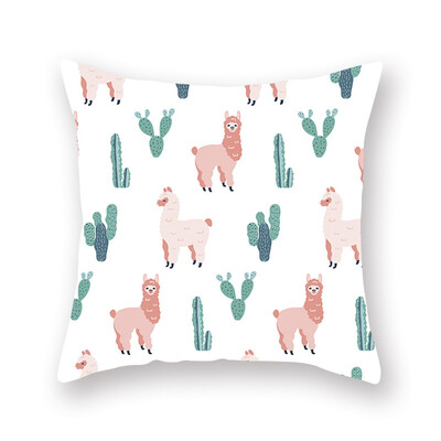 

1pcs Cute Cartoon Alpaca Digital Printing Car Office Peach Skin Pillowcase