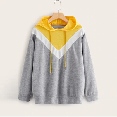 

Tailored Womens Autumn Cut And Sew Panel Drawstring Hoodie Sweatshirt Casual Blouse Tops