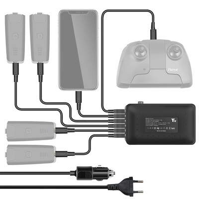 

Siaonvr 6-in-1 For Parrot ANAFI Drone Multi-Batteries Fast Charger Adapter &Car Charger