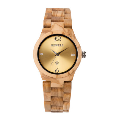 

BEWELL ZS-W153A Women Wood Watch Round Quartz Movement Vintage Casual Analog Wrist Watch