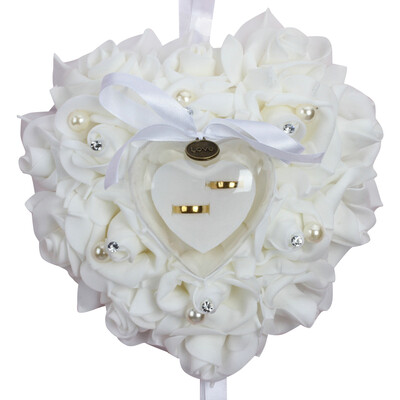 

Heart-shape Rose Flowers Valentines Day Gift Ring Box Romantic Wedding Jewelry Case Ring Bearer Pillow Cushion Holder