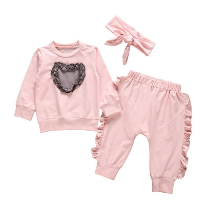 

Newborn Baby Girls Clothes Spring Autumn Outfits Love Heart Sweatshirt TopsRuffle PantsHeadband 3Pcs Set Toddler Girls Clothes