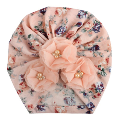 

Autumn Winter Soft Cute Newborn Baby Flower Pearl Design Girls Caps Infant Hat Turban Elastic Caps