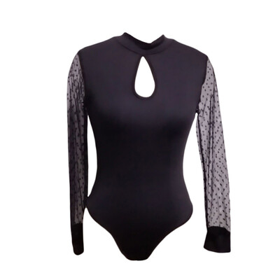 

Bodysuit Women Solid Mesh Sheer Skinny Black Night Out Autumn Long Sleeve Sexy Body Female Basic Bodysuits