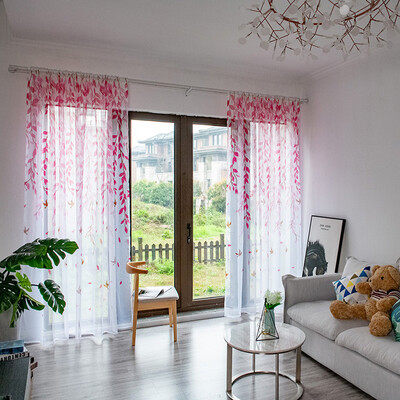 

Toponeto Leaves Sheer Curtain Tulle Window Treatment Voile Drape Valance 1 Panel Fabric