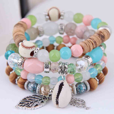 

4pcsSet Fashion Multilayer Natural Shell Bangle Women Beaded Bracelet Jewelry