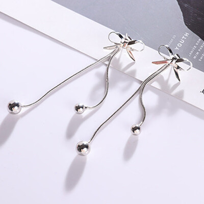 

Beautiful Woman Bow Earrings Female Temperament Long Ear Chain Fringed Earrings Simple Hundred Match Personality Earrings