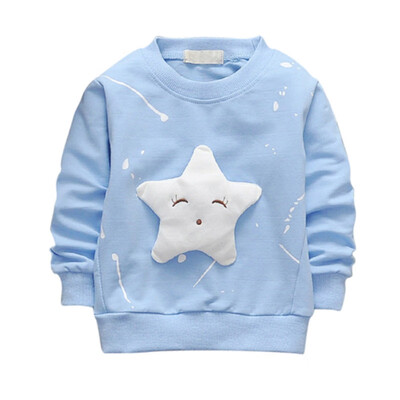 

Unisex Childrens Summer Autumn Cotton Long Sleeve T-shirts Star Pattern Printed Free Style Girls Clothing