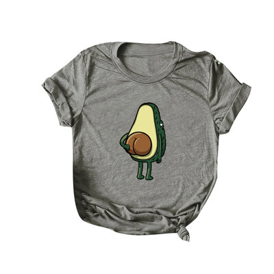

Funny Cartoon Avocado Print Summer Women Tee Top Round Neck Short Sleeve T-Shirt