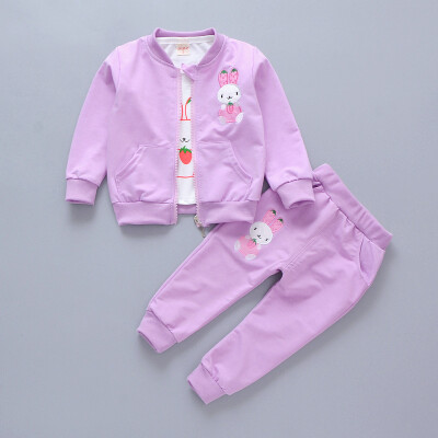 

3Pcs Children Sets Kids Girls Clothing Lovely Cartoon Rabbit Print T-shirt Coat Pant Set Children Kids Outfits Sets for Girls