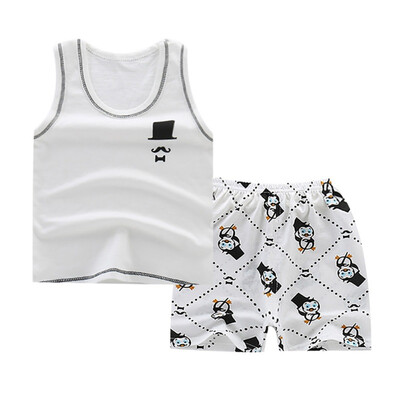 

Childrens Boys Suits Cartoon Cute Animal Cotton Baby VestShorts Two-Piece Vest Suit For 0-6 Years Old