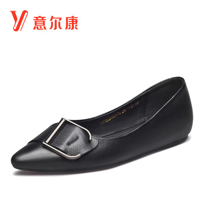 

Yi Er Kang Ms pointed strips buckle flat flat with shallow mouth single shoes female 9171DA26026W black 36