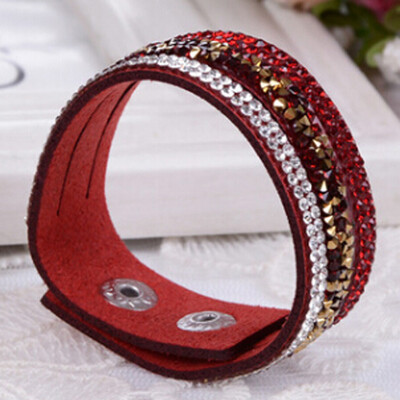 

New Arrivals Crystal Rhinestone Velvet Leather Wrap Wristband Cuff Punk Bracelet Bangle