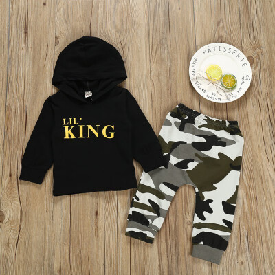 

Spring Autumn Casual Baby Boys Letter Printed Long Sleeve Hoodies And Camouflage Trousers Kids 2pcs Clothes Outfit Set Hot Sale