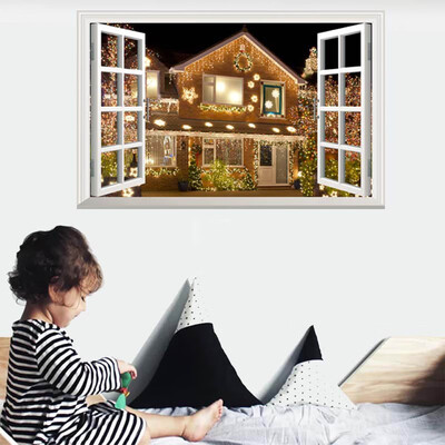

Christmas Wall Sticker Fake Window Creative Santa Deer Wall Decal for Home Market Mural Wallpape