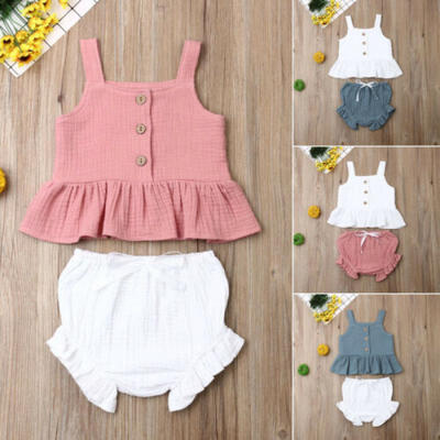 

AU Toddler Kid Baby Girl Ruffle Sling Top Short Pants 2PCS Outfit Clothes Summer