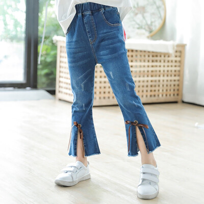 

Fashion Girls Kids Jeans Clothes Cotton Denim Stretch Waist Slim Skinny Pants