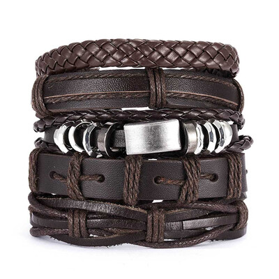 

Multilayer Leather Bracelets Set For Men Wristband Cuff Bangles