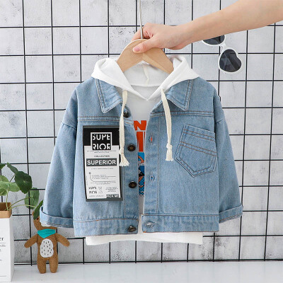 

Autumn Baby Boy Outerwear Fashion Letter Print Casual Denim Coat Kids Jacket Outfits Tops