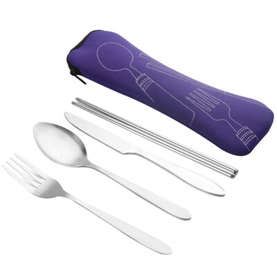 

4 PcsSet Stainless Steel Fork Spoon Chopsticks Travel Ourdoor Camping Cutlery Tools Portable Stainless Steel Outdoor Tableware