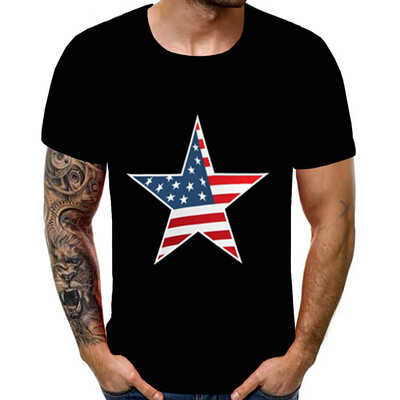 

Toponeto Mens Summer New Style Independence Day 3D Printing Short Sleeves Blouse Top