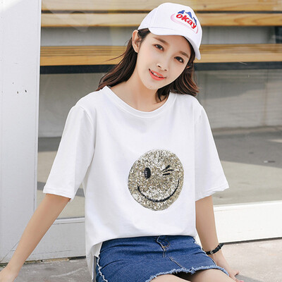 

JOY OF JOY Jingdong Womens 2019 Summer Smiley T-Shirt Short Sleeve Womens Casual T-Shirt Loose Korean Shirt Womens Tide JWTD191793 White