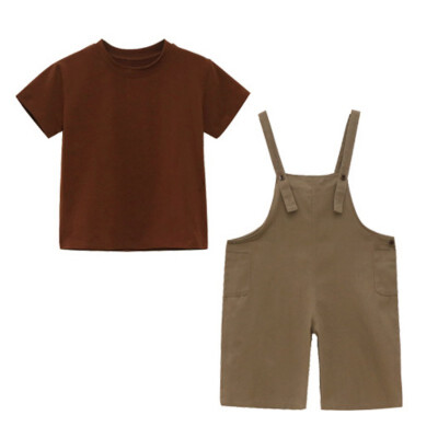 

Baby Girl Clothes Summer New Fashion Baby Girls Khaki Short Sleeves T-shirt Suspenders Strap Pants Two Pieces Sets