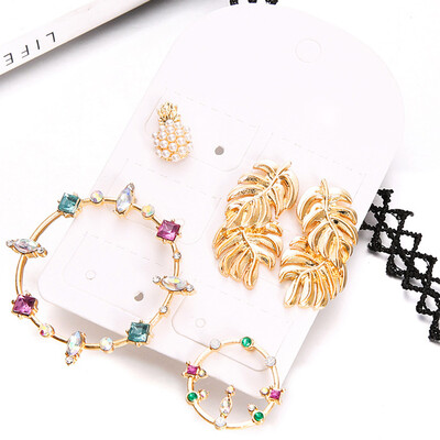 

Fashion Accessories Bohemia Multi-color Crystal Leaf Pineapple Circle 5 Pieces Set Of Earrings For Women Jewelry Ear Studs