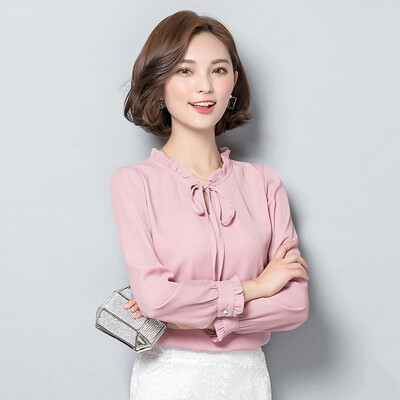 

New Han Fan Chiffon Shirt Womens Long Sleeve White Fashion Shirt