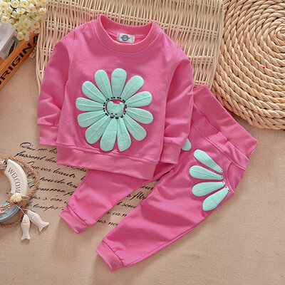 

2pcs spring autumn children clothing set baby girls sports suit sunflower casual costume hoodies