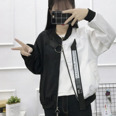 

Spring Autumn Wild Patch Color Matching Loose Long-sleeved Baseball Uniform Coat Women