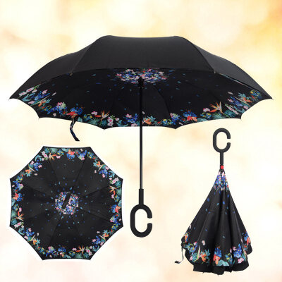 

Reverse Folding Double Layer Inverted Chuva Umbrella Self Stand Inside Out Rain Protection C-Hook Hands Windproof for Car