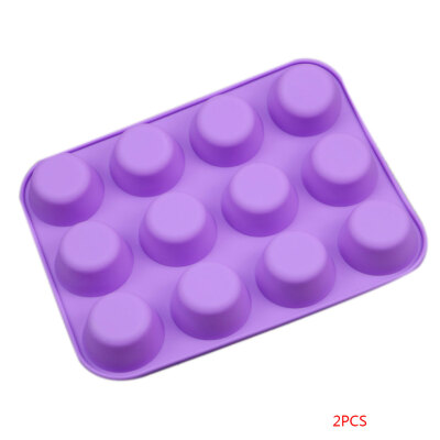 

2 Pcs 12 Hole Muffin Cupcake Pan Silicone Round Tart Jelly DIY Molds Baking Tool Mixed Color