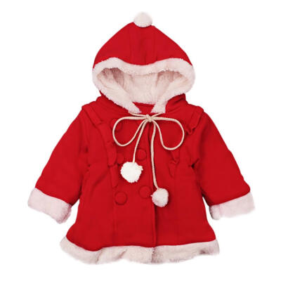 

Children Winter girls long-sleeved Christmas hooded thickening plus velvet jacket childrens clothing European&American