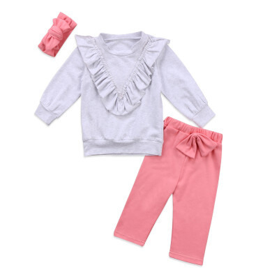 

Baby Girl Set Personality Solid Color Shirt Comfortable Bowtie Decor Pants Kids Clothes Set