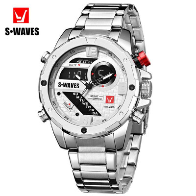 

SWAVES SW2063 Men Quartz Watch Dual Core Stainless Steel Band Fashion Multifunction Wristwatch 3ATM Alarm Outpout Hourly Chime Sno