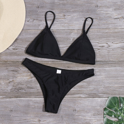 

Sexy Solid Thin Bikini Set Summer Women Push Up Swimsuit High Waist Simple Swimwear Beachwear Bathing Suit